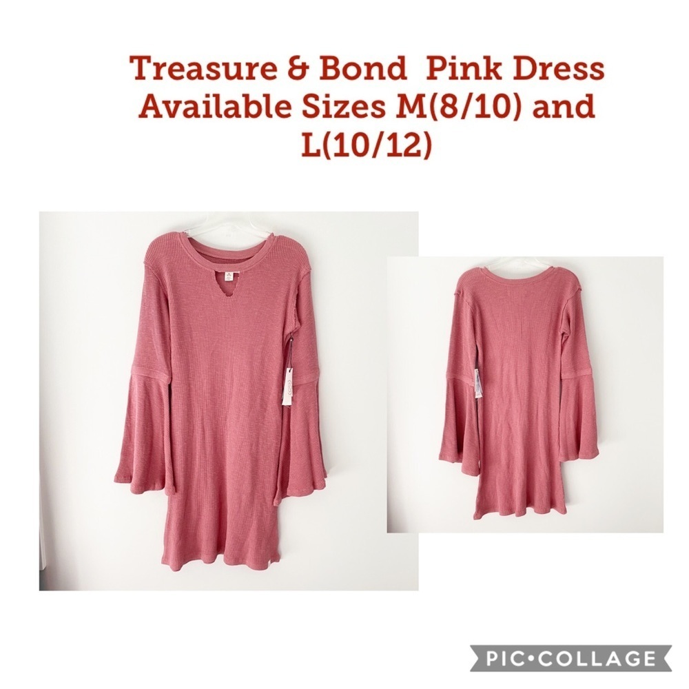 Treasure & Bond Bell Sleeve Thermal Pink Dress